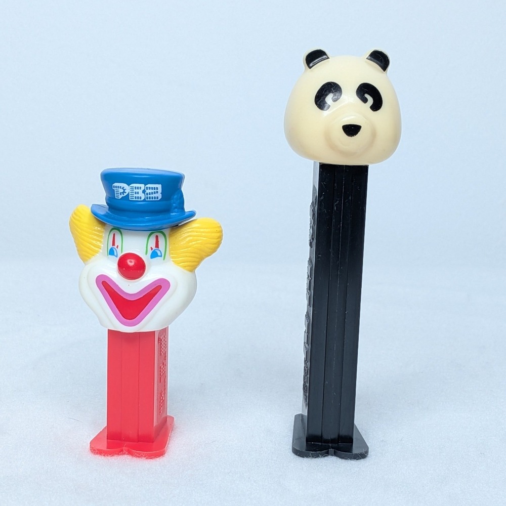 Vintage Panda Bear & Clown Mini Pez Candy Dispensers Lot *WORKING*